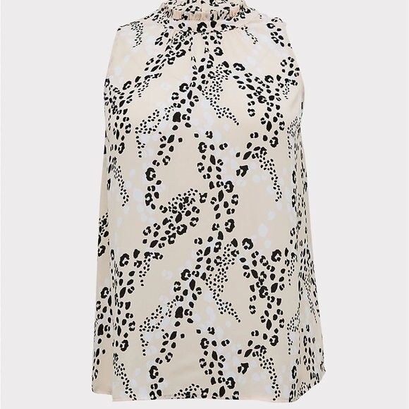 NWT Torrid 0 Large Leopard Pink Unlined Georgette Mock Neck Tank - Picture 4 of 10